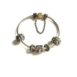 Pandora Moments 585 ALE Gold Clasp 925 Bracelet 7.5” With Retired CZ Beads